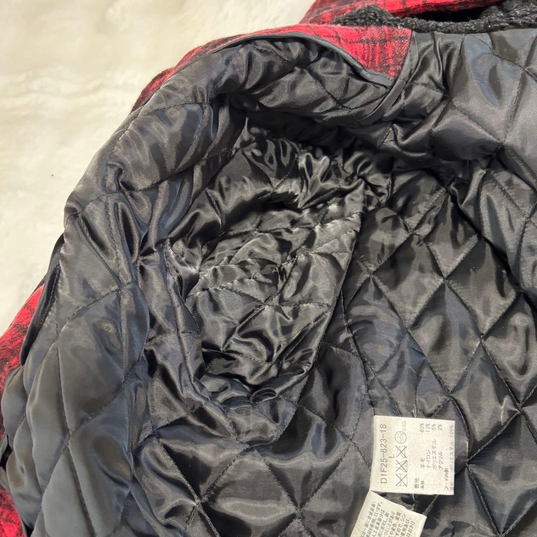 バーバリー ブラックレーベル ダッフルコート フード チェック柄 赤 Ｌサイズ