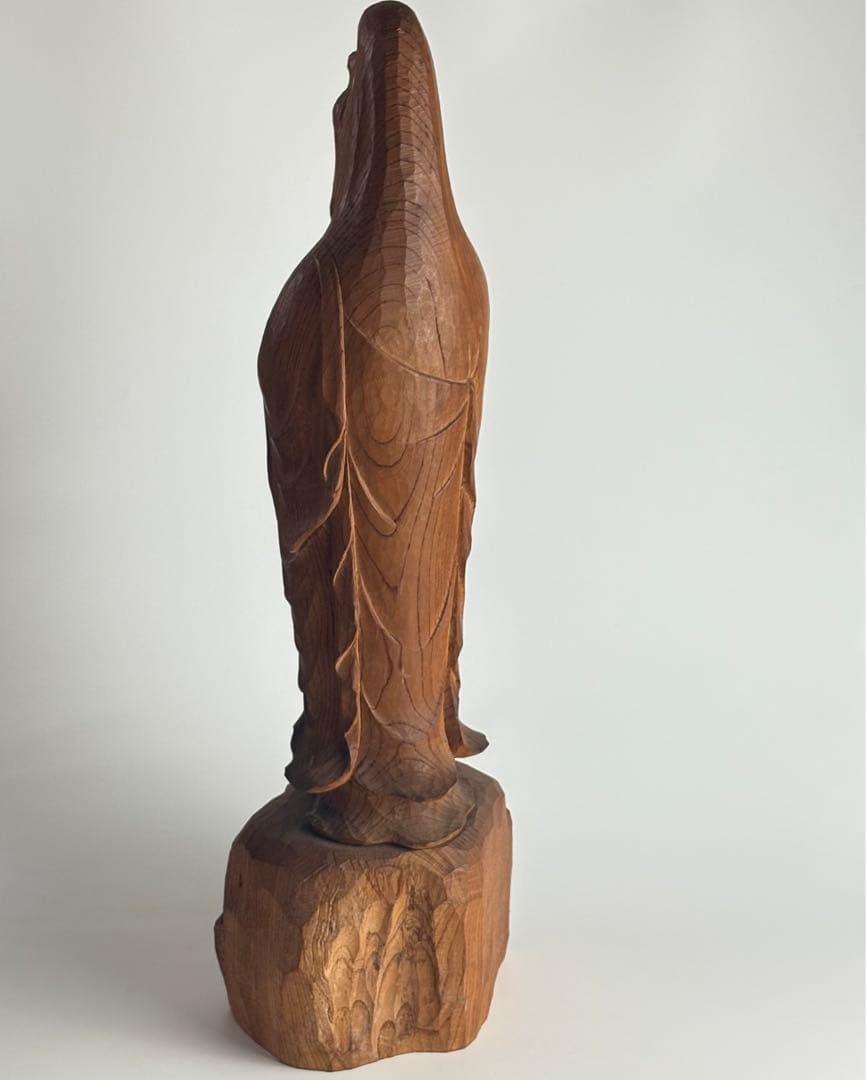 仏像 仏教美術 観音菩薩 木彫り 在銘 約高さ67cm 観音