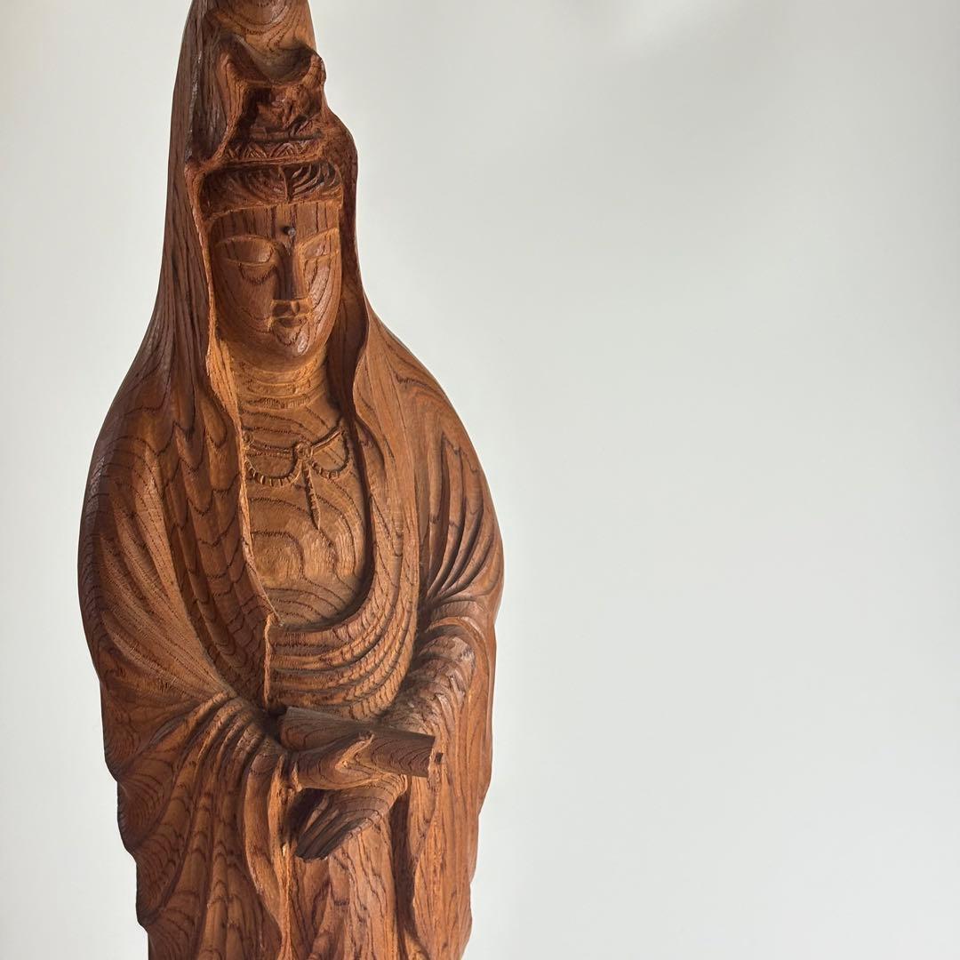 仏像 仏教美術 観音菩薩 木彫り 在銘 約高さ67cm 観音