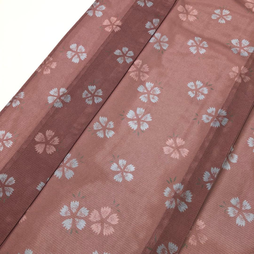 夏着物 小紋 絽 さんび 可愛らしい花模様 紫桃鼠色 KK-1990