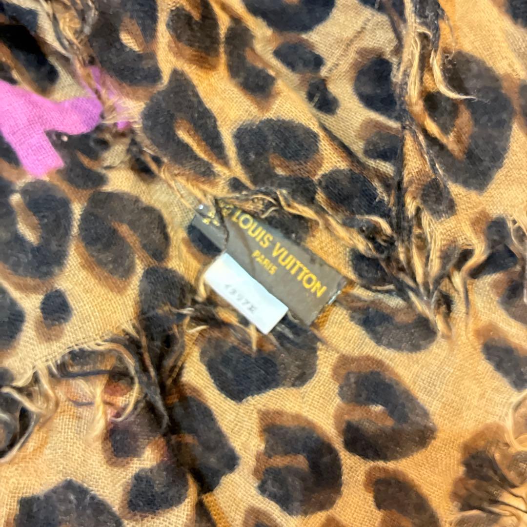 ルイ・ヴィトン レオパード シルクカシミヤ 大判ストール　ピンク