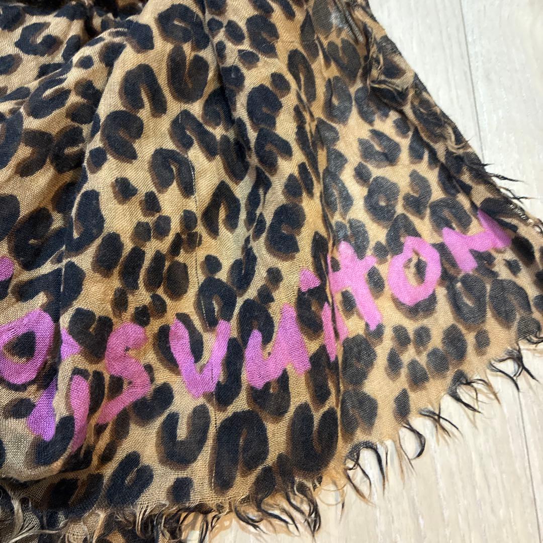 ルイ・ヴィトン レオパード シルクカシミヤ 大判ストール　ピンク