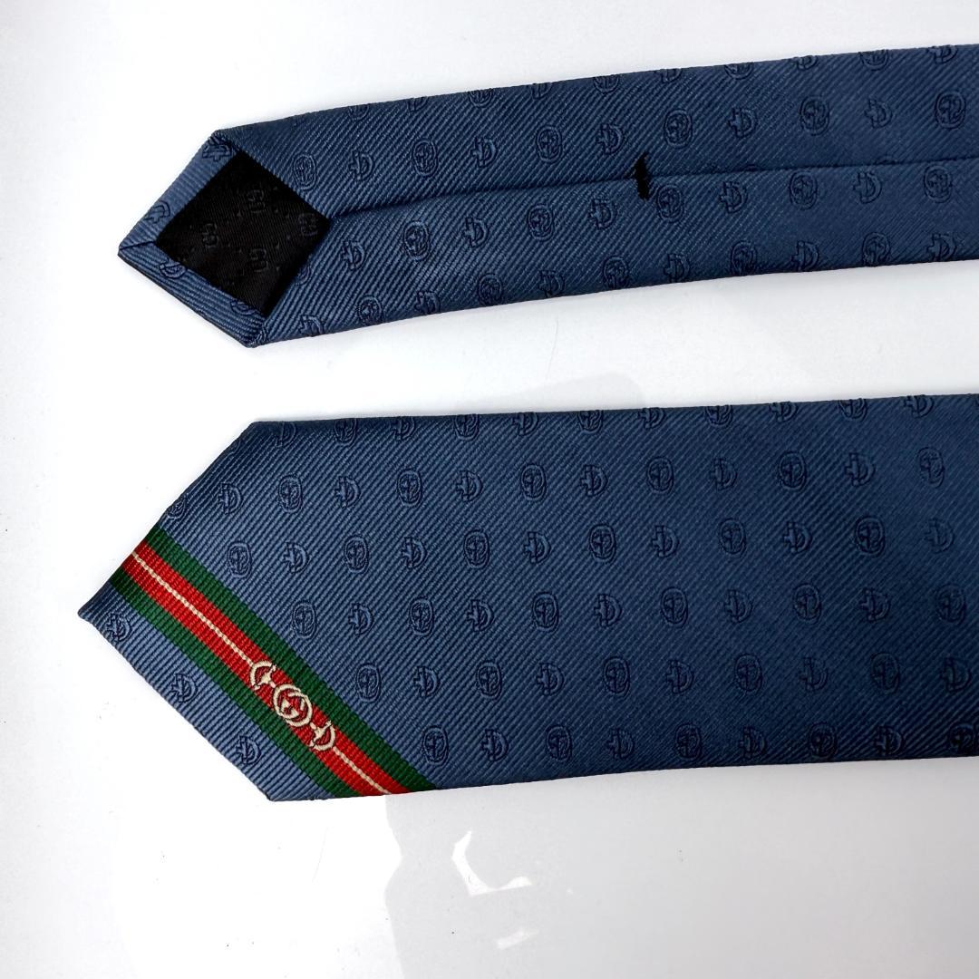 未使用 現行 GUCCI グッチ タグ付 ネクタイ GG ホースビット ネイビー