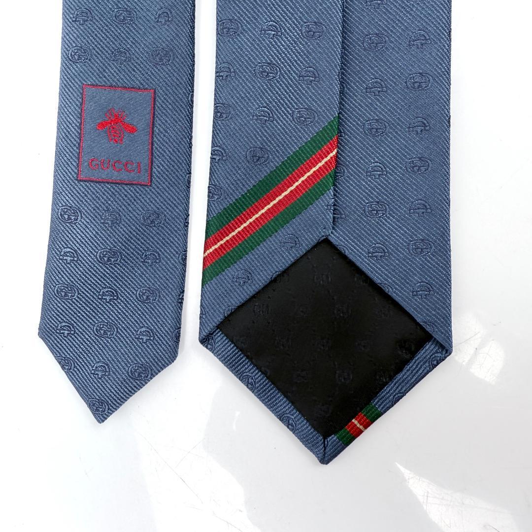未使用 現行 GUCCI グッチ タグ付 ネクタイ GG ホースビット ネイビー