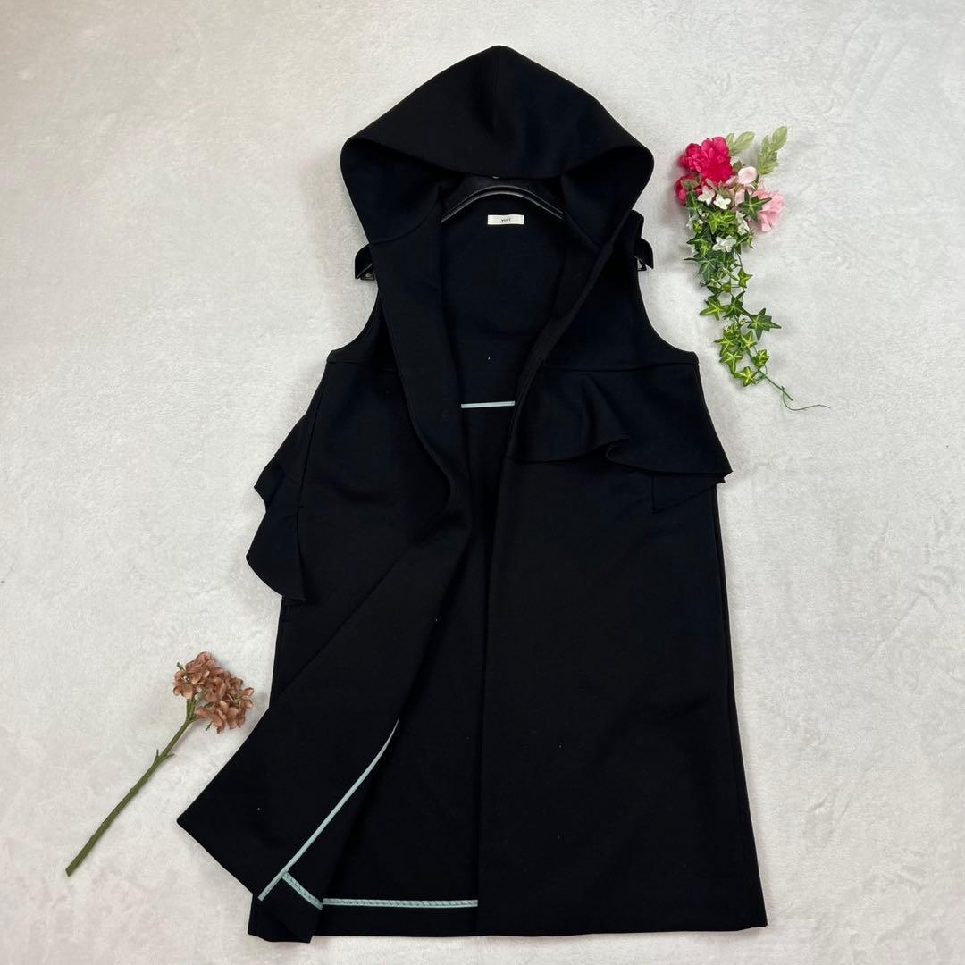 K78 美品 F ヨリ フード ボンディングロング ジレ ブラック レディース