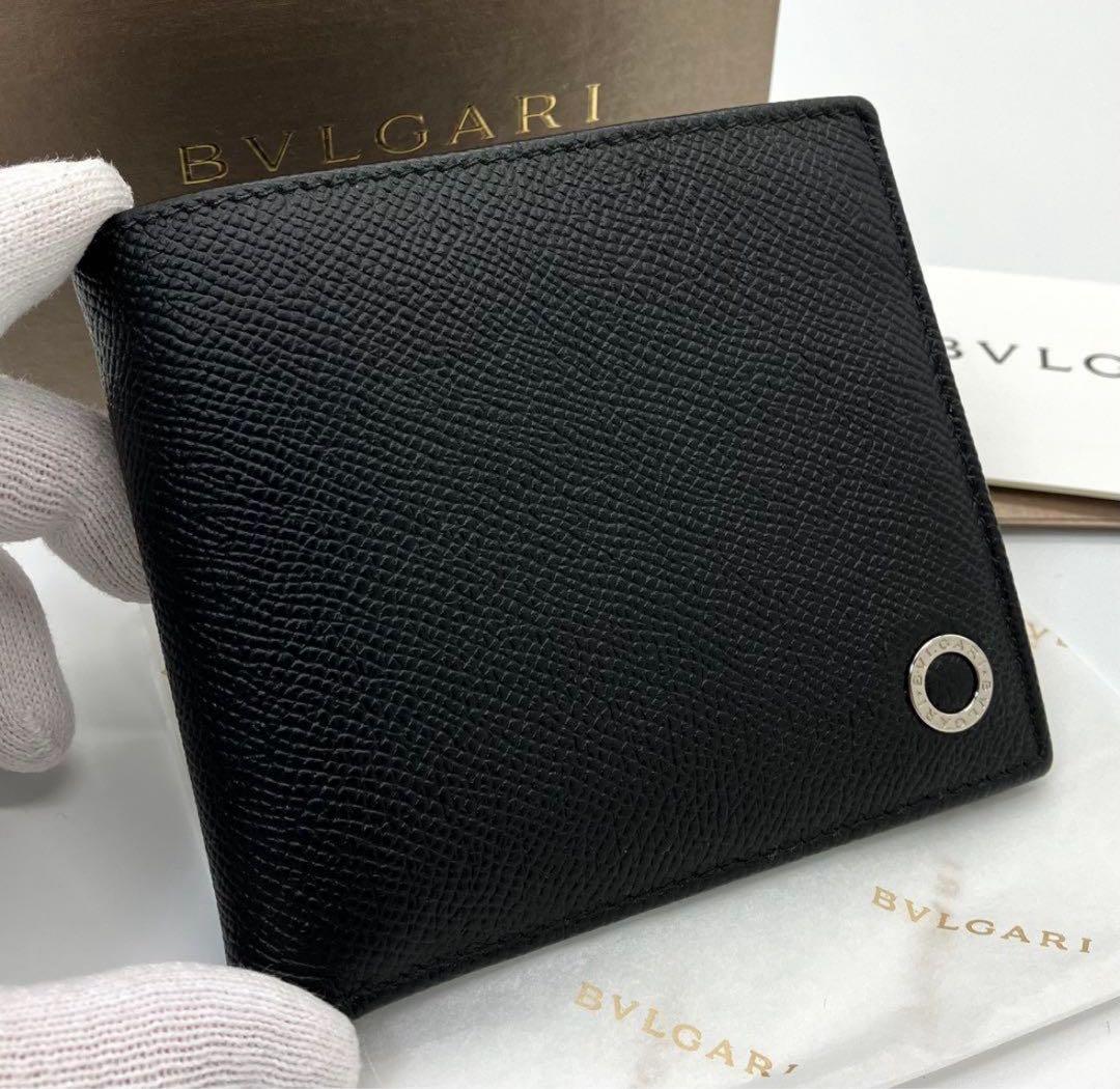 新型 極美品 ブルガリ ブルガリマン 二つ折り財布 ブラック 鑑定済