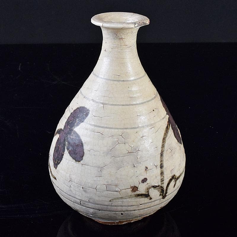 朝鮮美術　李朝　鶏龍山　鉄絵　花文　徳利　V　R8001