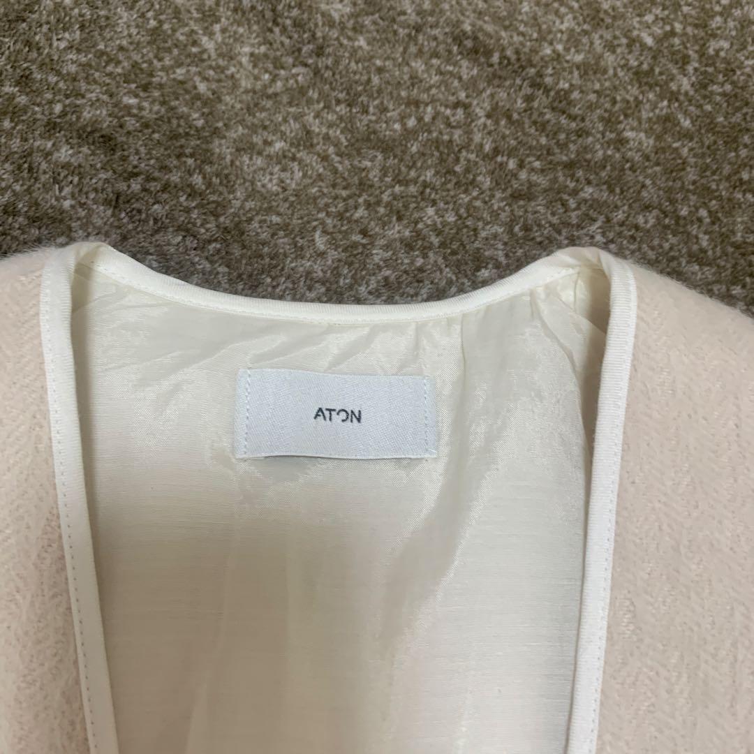 新品未使用　ATON アルパカ ヘリンボーン ノーカラーコート　アイボリー