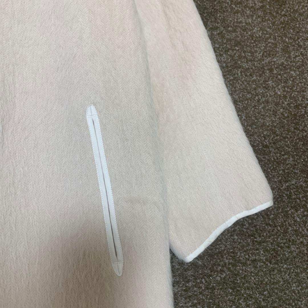 新品未使用　ATON アルパカ ヘリンボーン ノーカラーコート　アイボリー