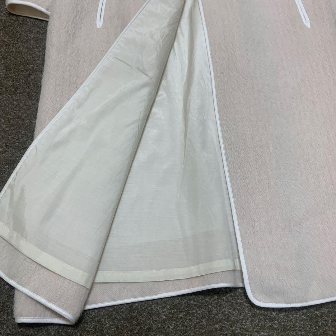 新品未使用　ATON アルパカ ヘリンボーン ノーカラーコート　アイボリー