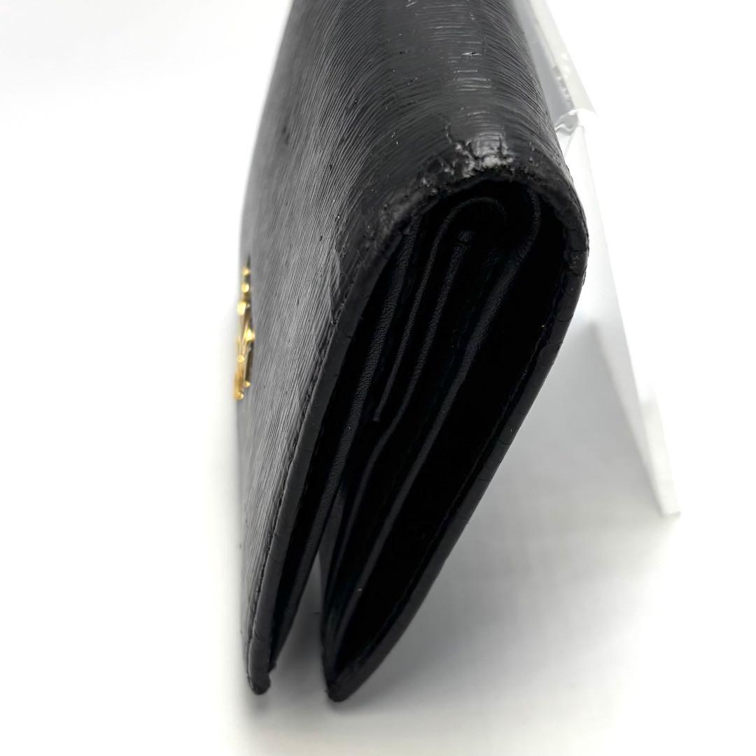 PRADA プラダ ブラック エナメルレザー 三つ折り財布 ミラノ ゴールドロゴ