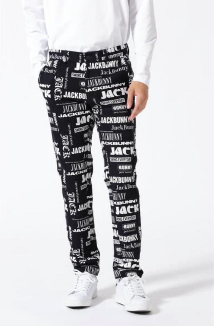 新品　ジャックバニー　パンツ　テーパード　ストレッチ　春秋　ブラック　総柄　5