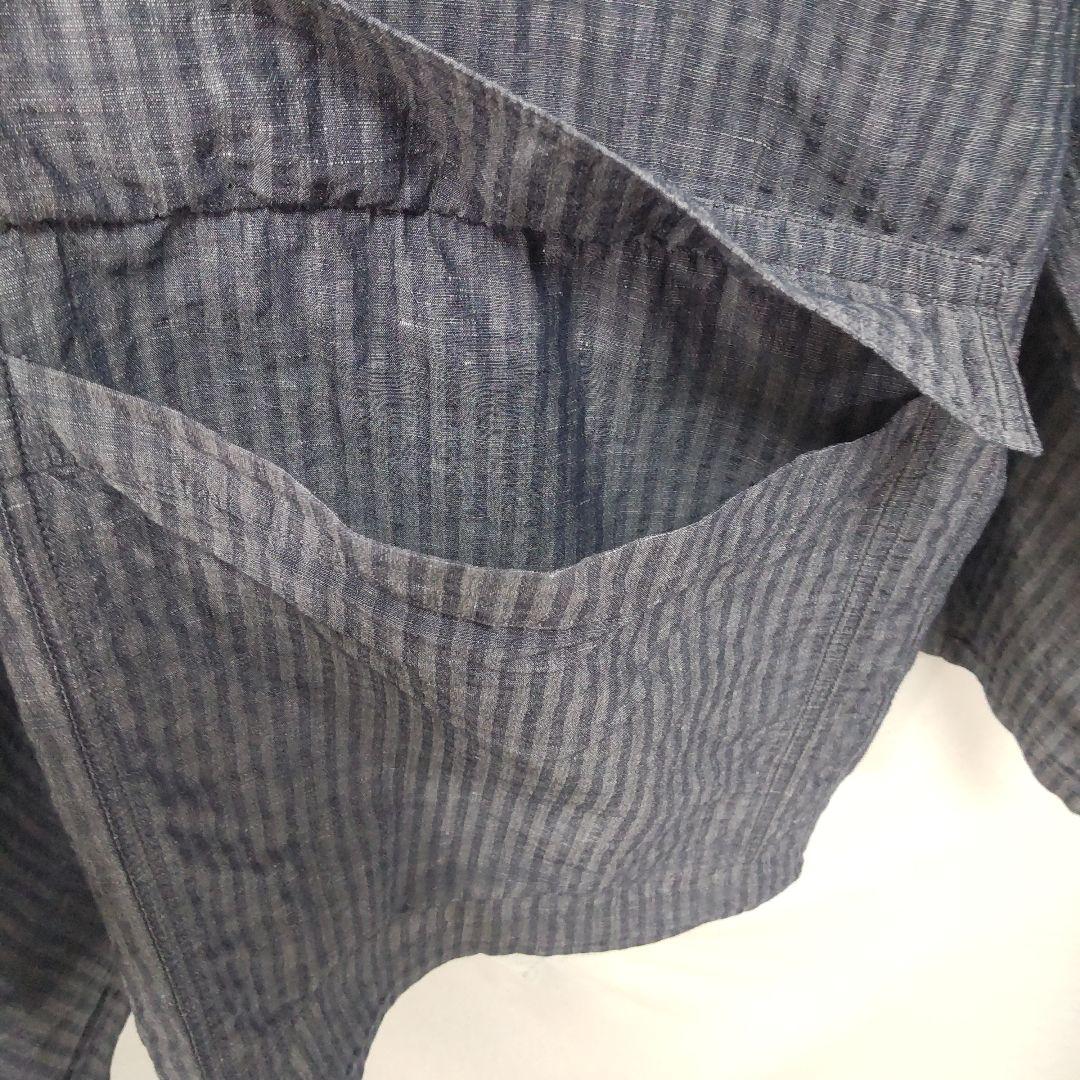 ライトサッカーカーディジャケット 3 グレー リネン混 ノーカラージャケット