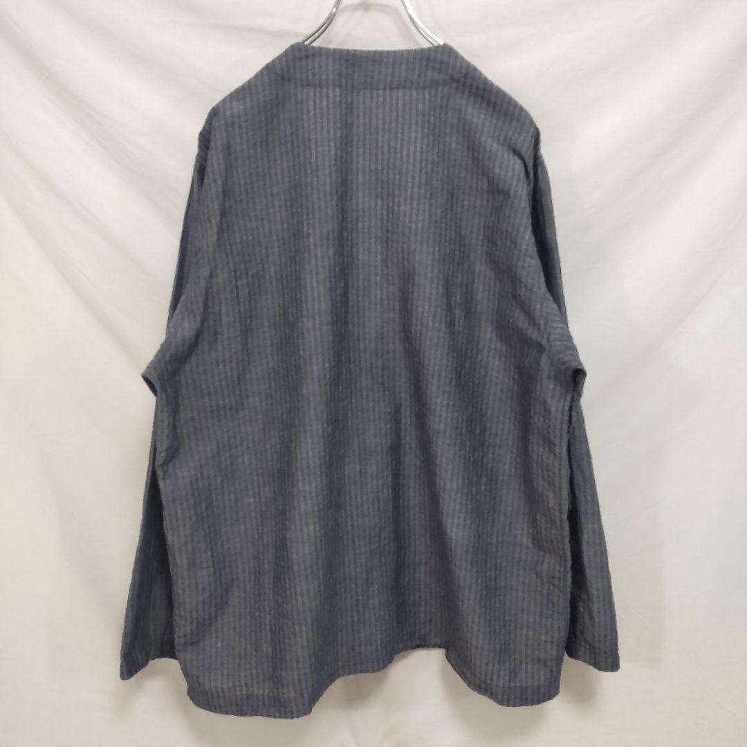 ライトサッカーカーディジャケット 3 グレー リネン混 ノーカラージャケット