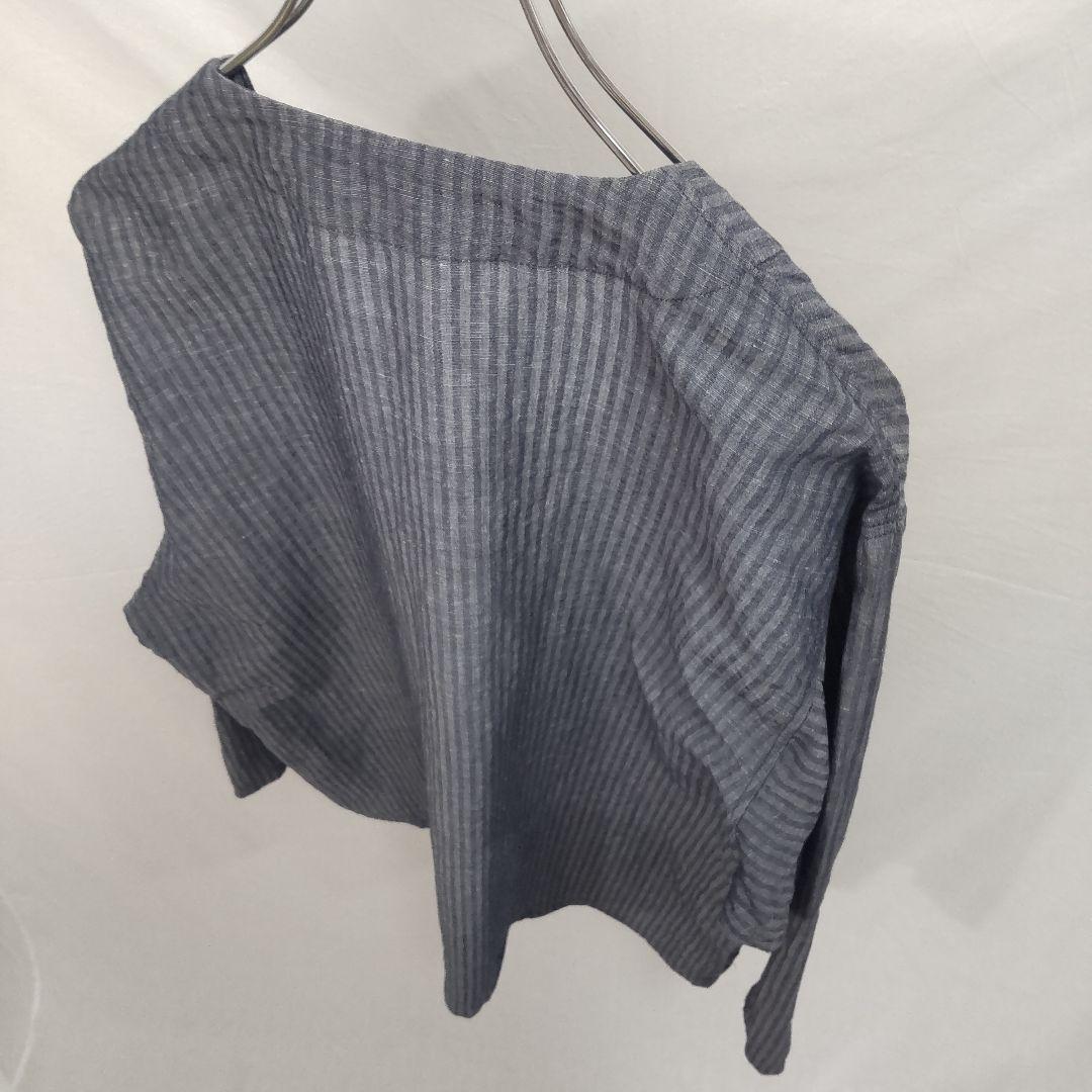 ライトサッカーカーディジャケット 3 グレー リネン混 ノーカラージャケット