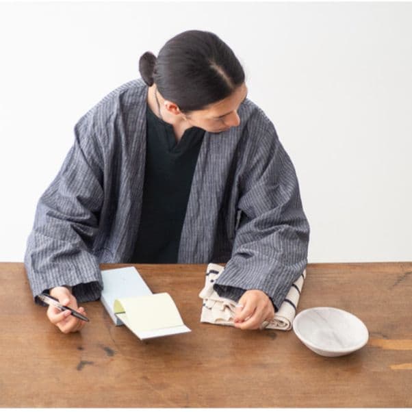 ライトサッカーカーディジャケット 3 グレー リネン混 ノーカラージャケット