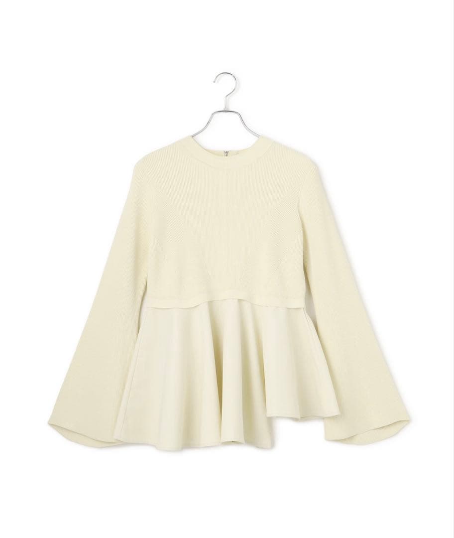 アダムエロペ　ペプラムコンビニットプルオーバー　オフホワイト