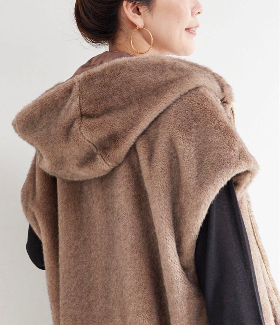 フード付きミンク調ファーベスト