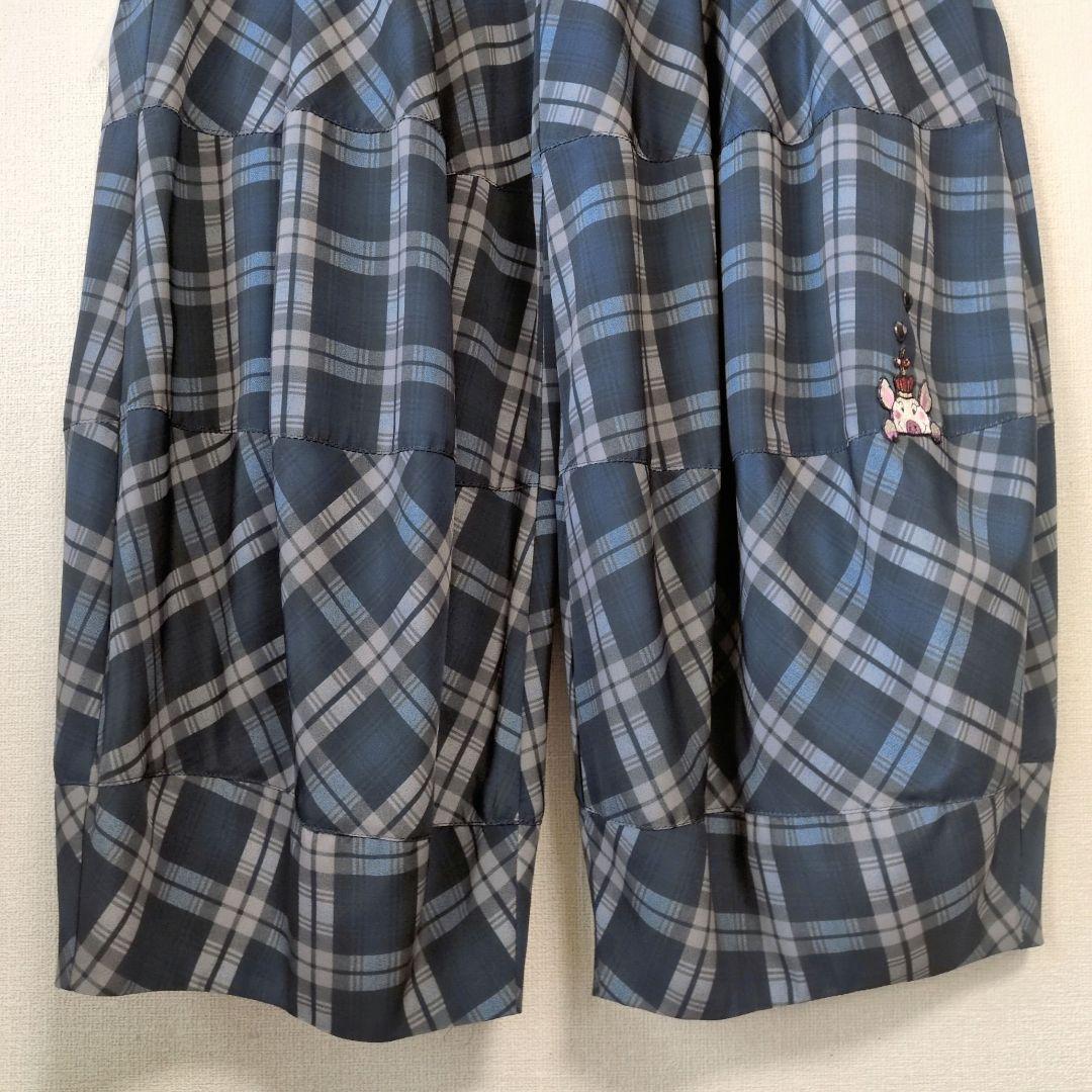 【涼感】アルベロベロ♥️ぶたさんワッペン　ネイビー系チェック　 サルエルパンツ