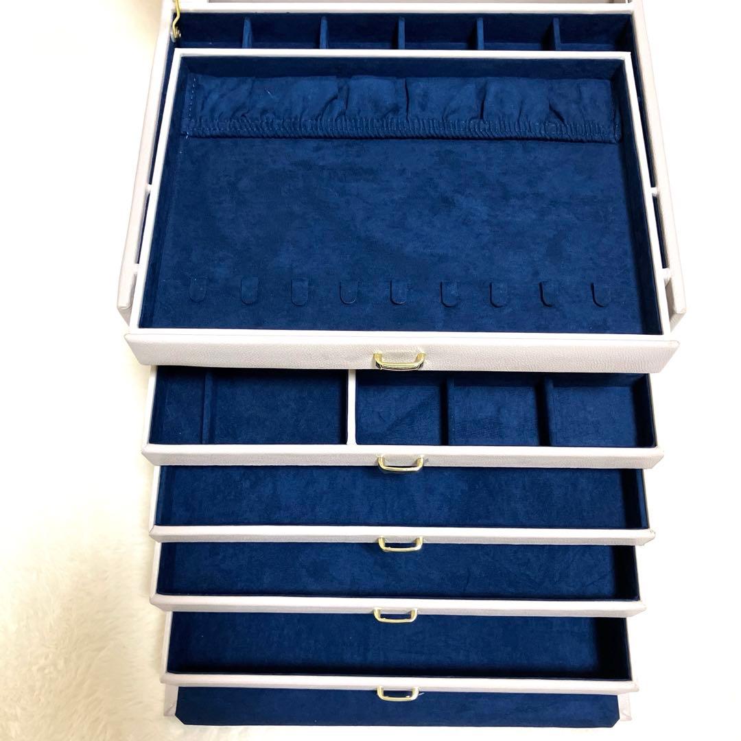 【新品未使用】グレー5層鏡面蓋 大容量 ジュエス宝石時計ブレスレット収納BOX