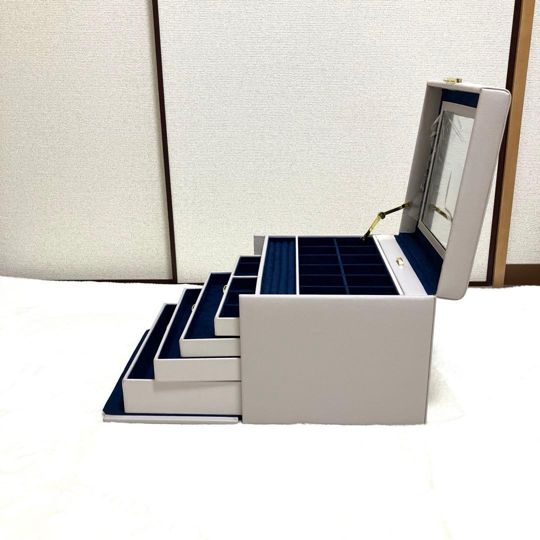 【新品未使用】グレー5層鏡面蓋 大容量 ジュエス宝石時計ブレスレット収納BOX