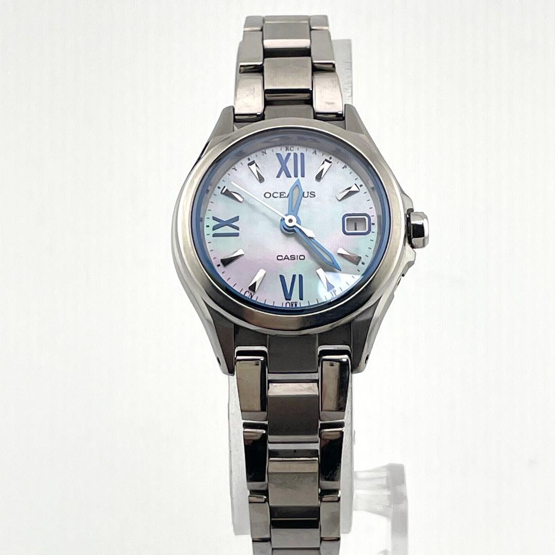 【稼働】カシオ　オシアナス　シェル文字盤　電波ソーラー　デイト　腕時計