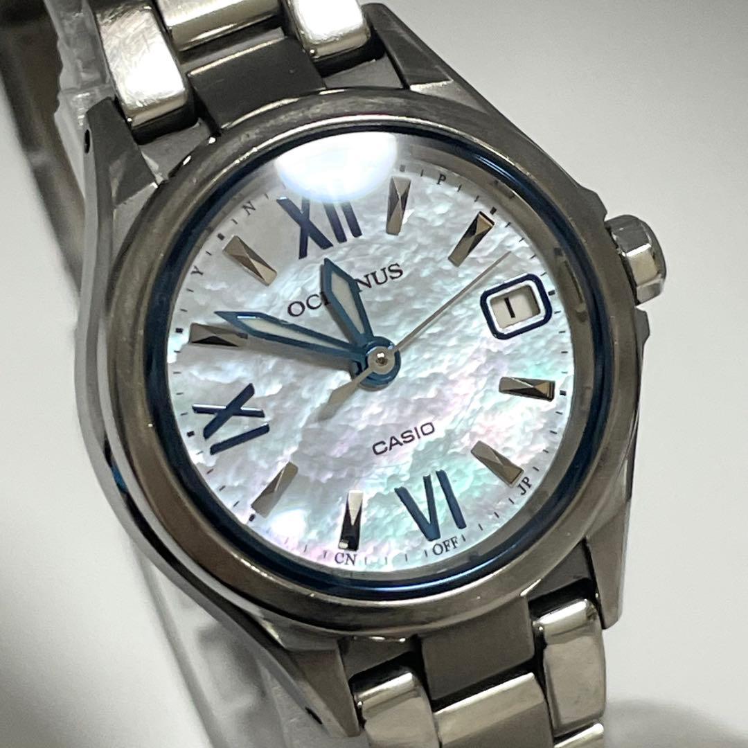 【稼働】カシオ　オシアナス　シェル文字盤　電波ソーラー　デイト　腕時計
