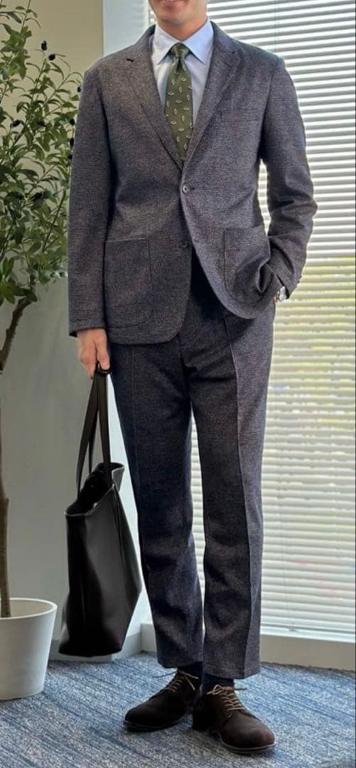 金のパジャマスーツ【未使用タグ付】プレミアムウールジャージ 紺グレンチェックBM