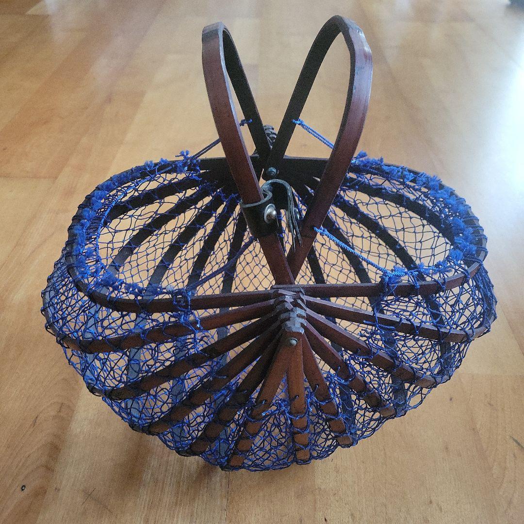 竹網　折り畳みかごバッグ　竹籠バッグ　竹網バッグ　ヴィンテージ　竹　網