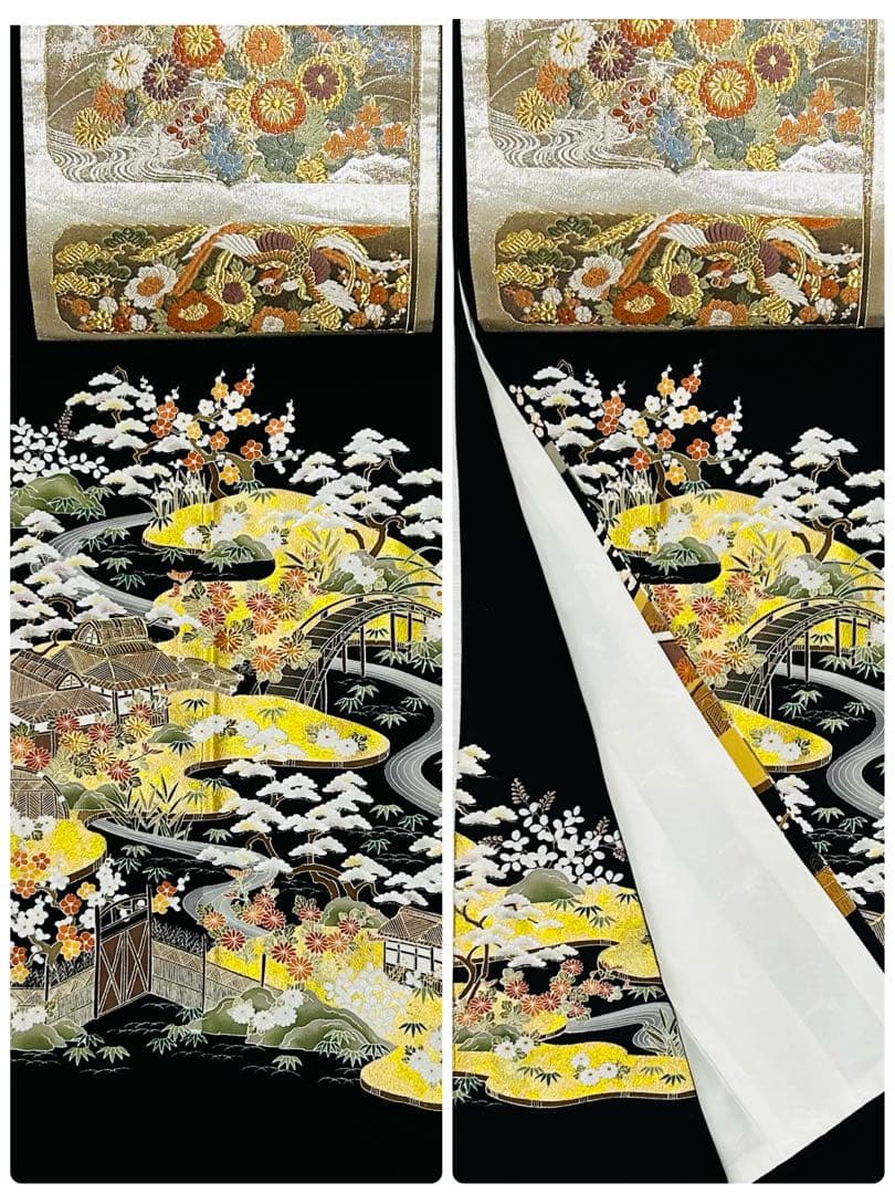 高級仕立て　手書き京友禅に金駒刺繍6個と金彩が品格溢れる 黒留袖23点フルセット