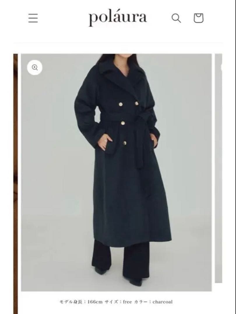 美品❤️polāura ウールロングトレンチコート チャコール ポローラ ケープ付