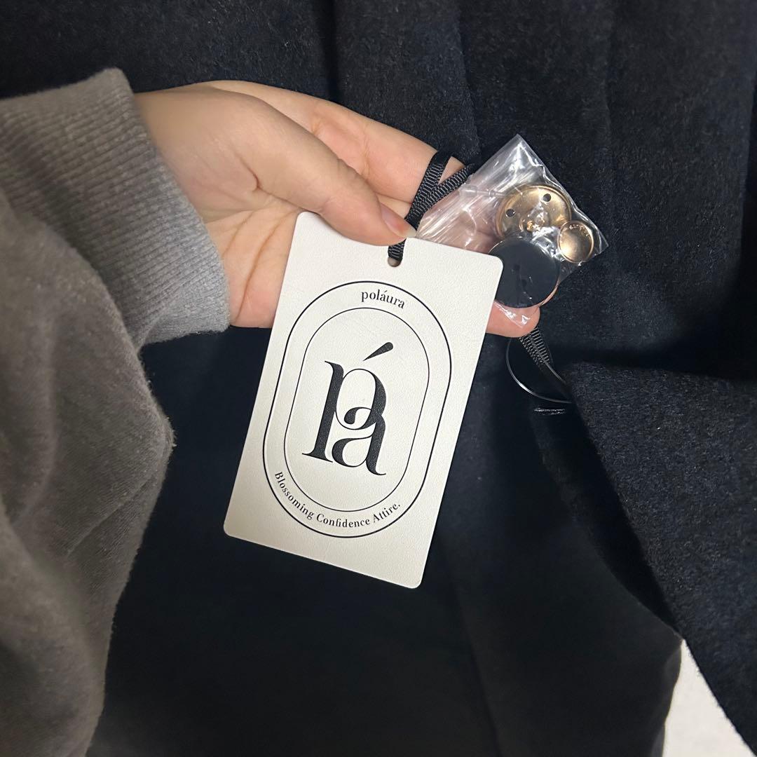 美品❤️polāura ウールロングトレンチコート チャコール ポローラ ケープ付