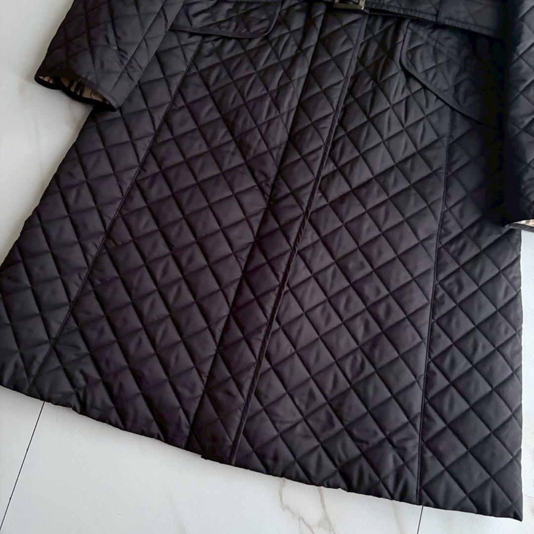 美品◆バーバリーロンドン キルティング ベルト付き ロングコート 黒 Lサイズ