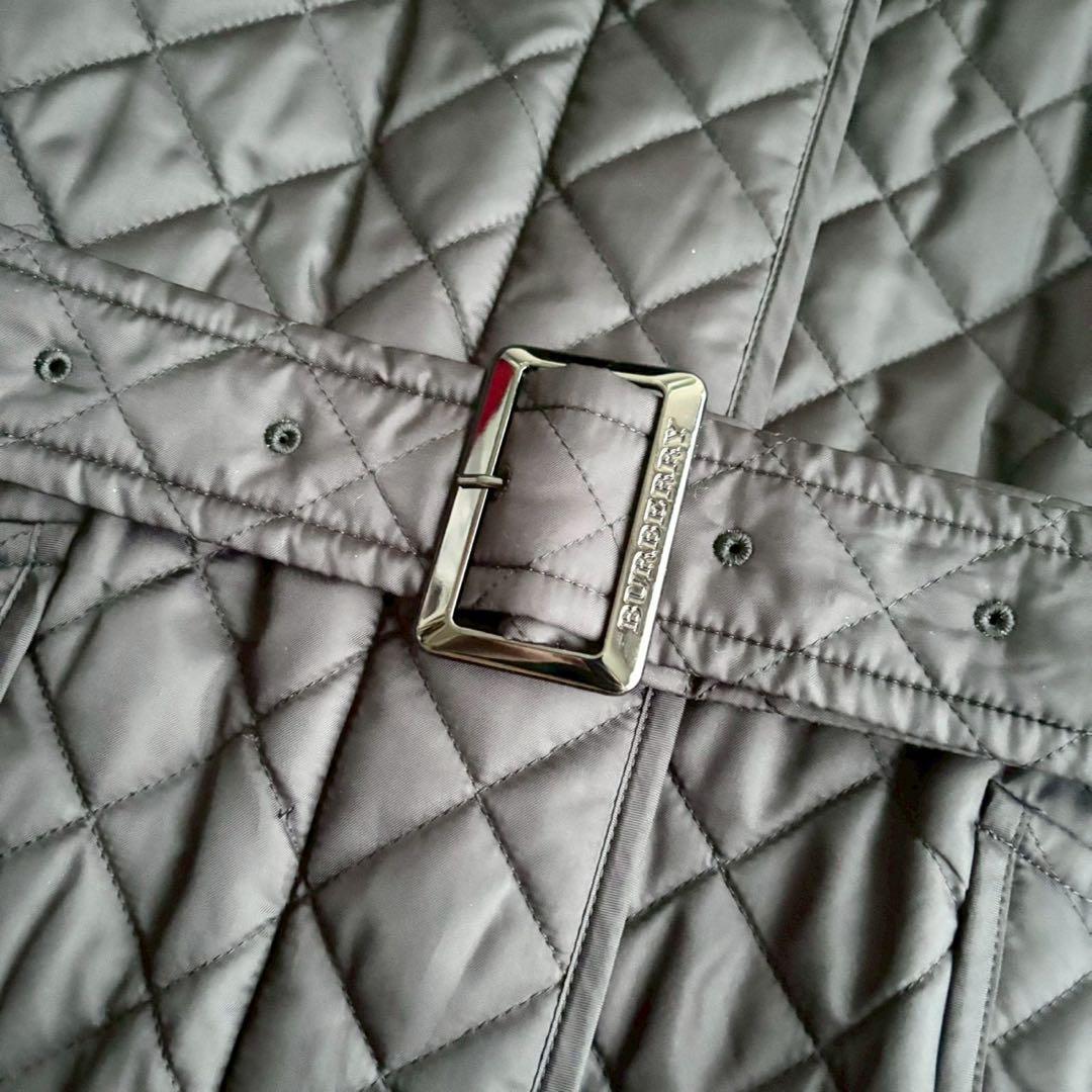 美品◆バーバリーロンドン キルティング ベルト付き ロングコート 黒 Lサイズ