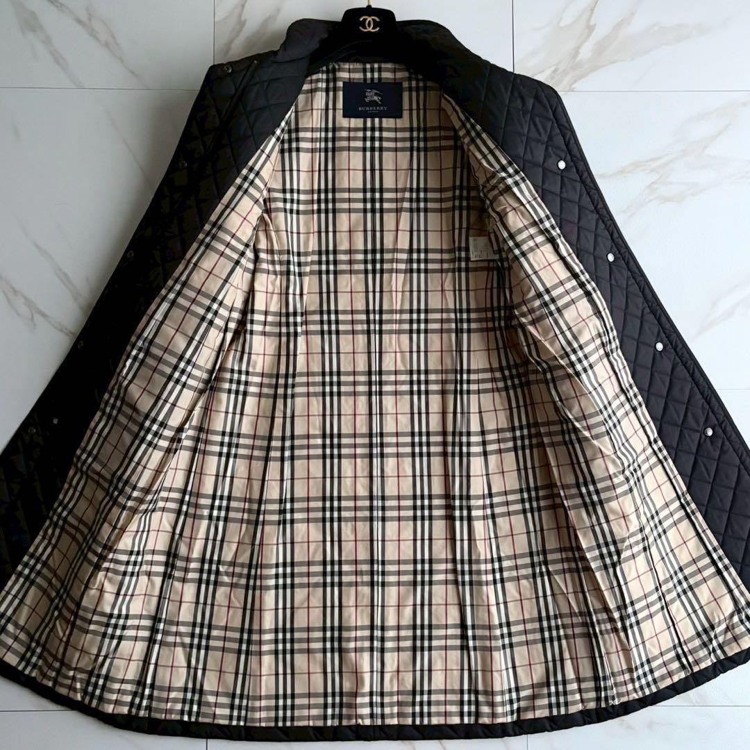 美品◆バーバリーロンドン キルティング ベルト付き ロングコート 黒 Lサイズ