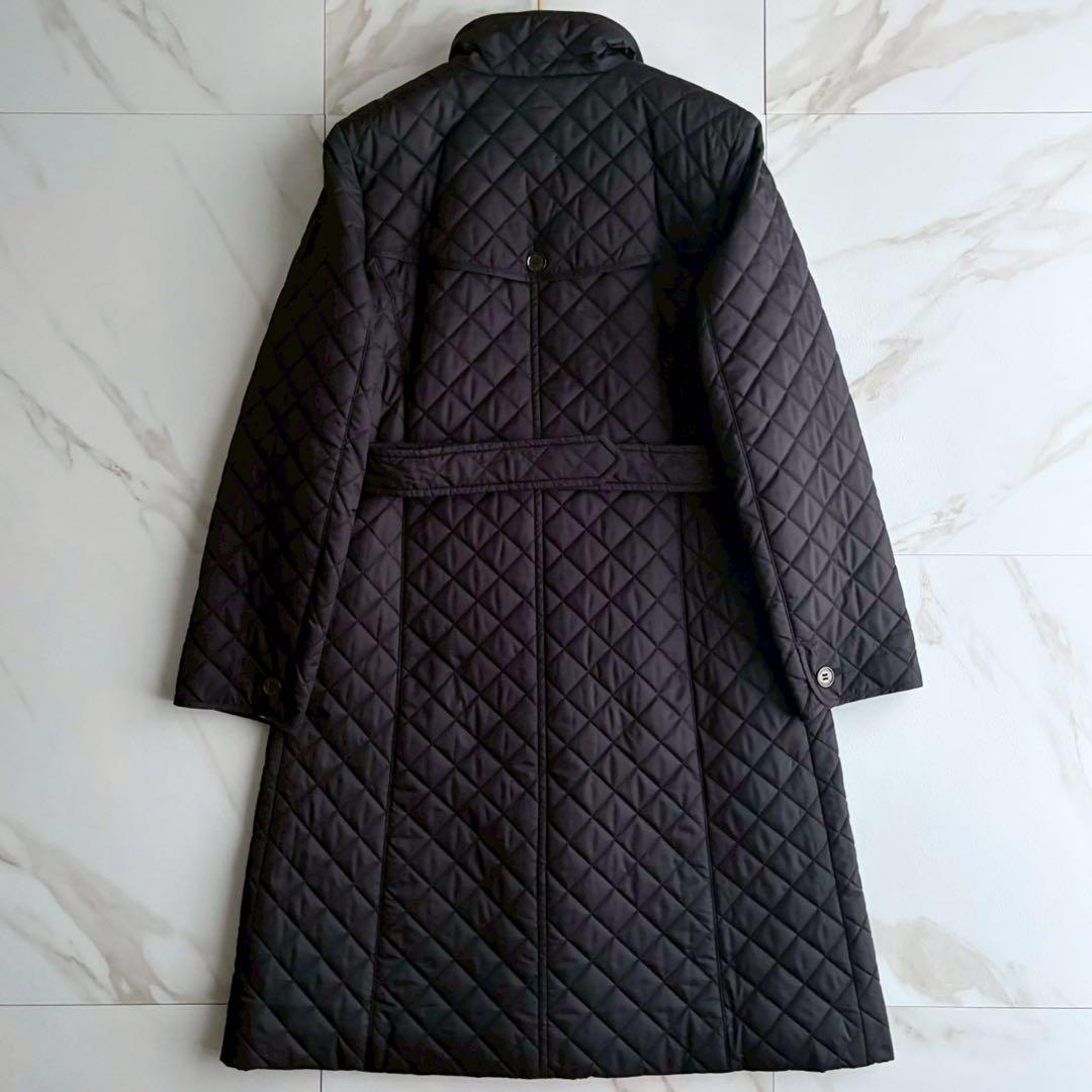 美品◆バーバリーロンドン キルティング ベルト付き ロングコート 黒 Lサイズ