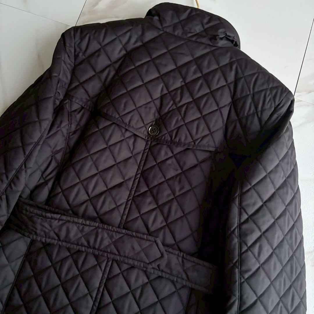 美品◆バーバリーロンドン キルティング ベルト付き ロングコート 黒 Lサイズ