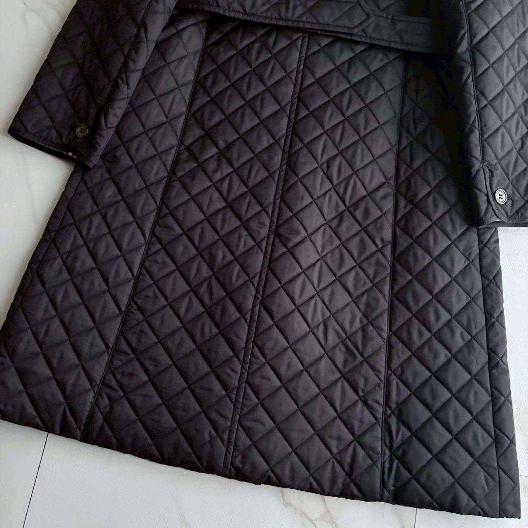 美品◆バーバリーロンドン キルティング ベルト付き ロングコート 黒 Lサイズ