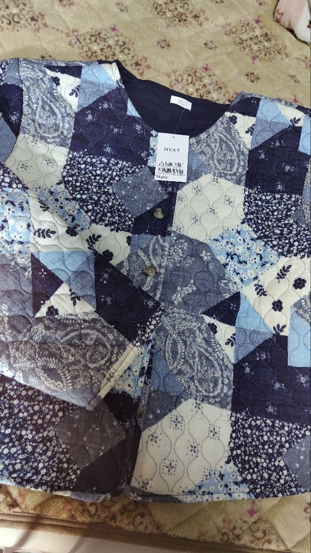 next ネイビーブルー小花柄エンジェルスリーブ 装飾付 スパンコール