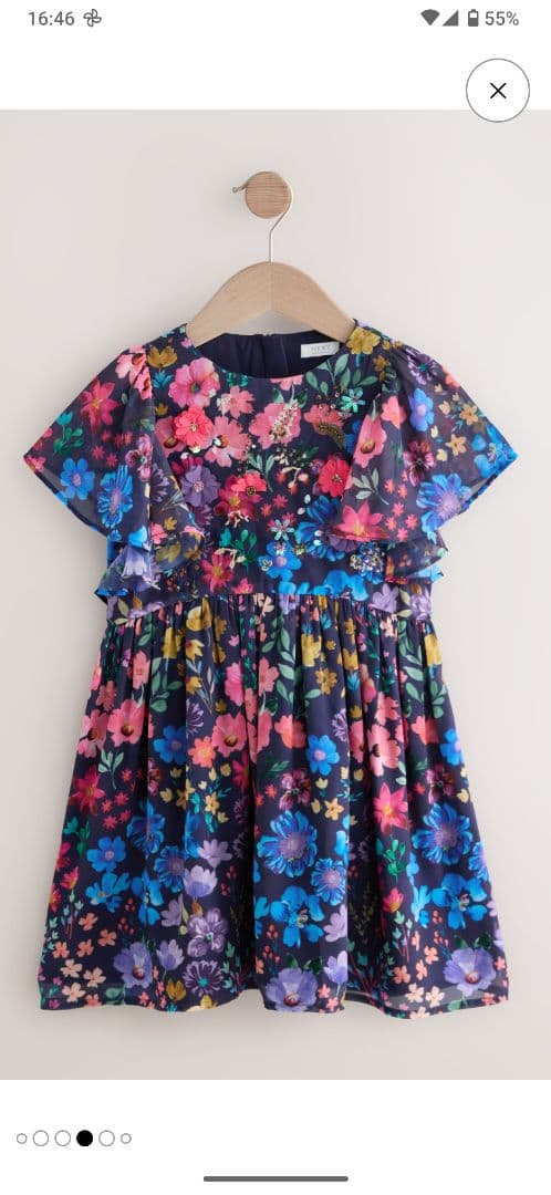 next ネイビーブルー小花柄エンジェルスリーブ 装飾付 スパンコール