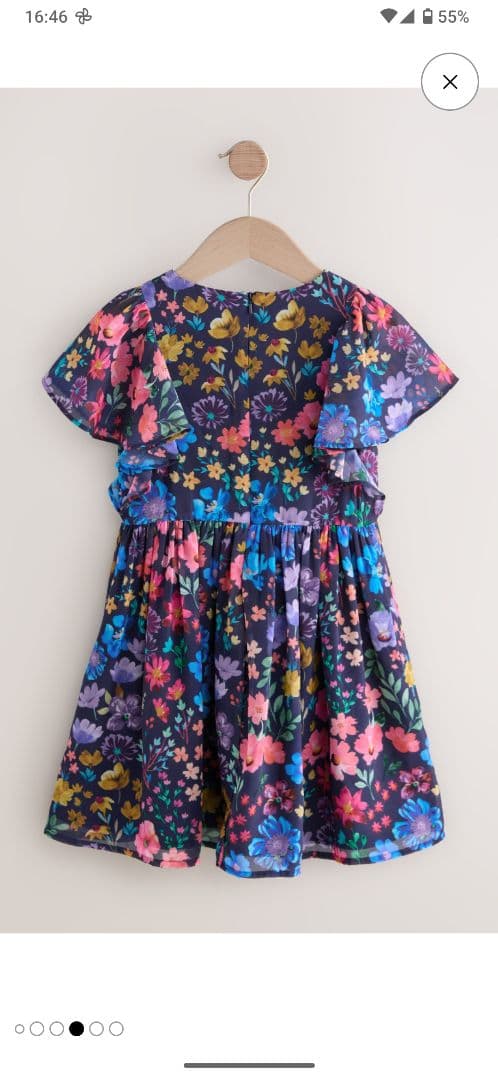 next ネイビーブルー小花柄エンジェルスリーブ 装飾付 スパンコール