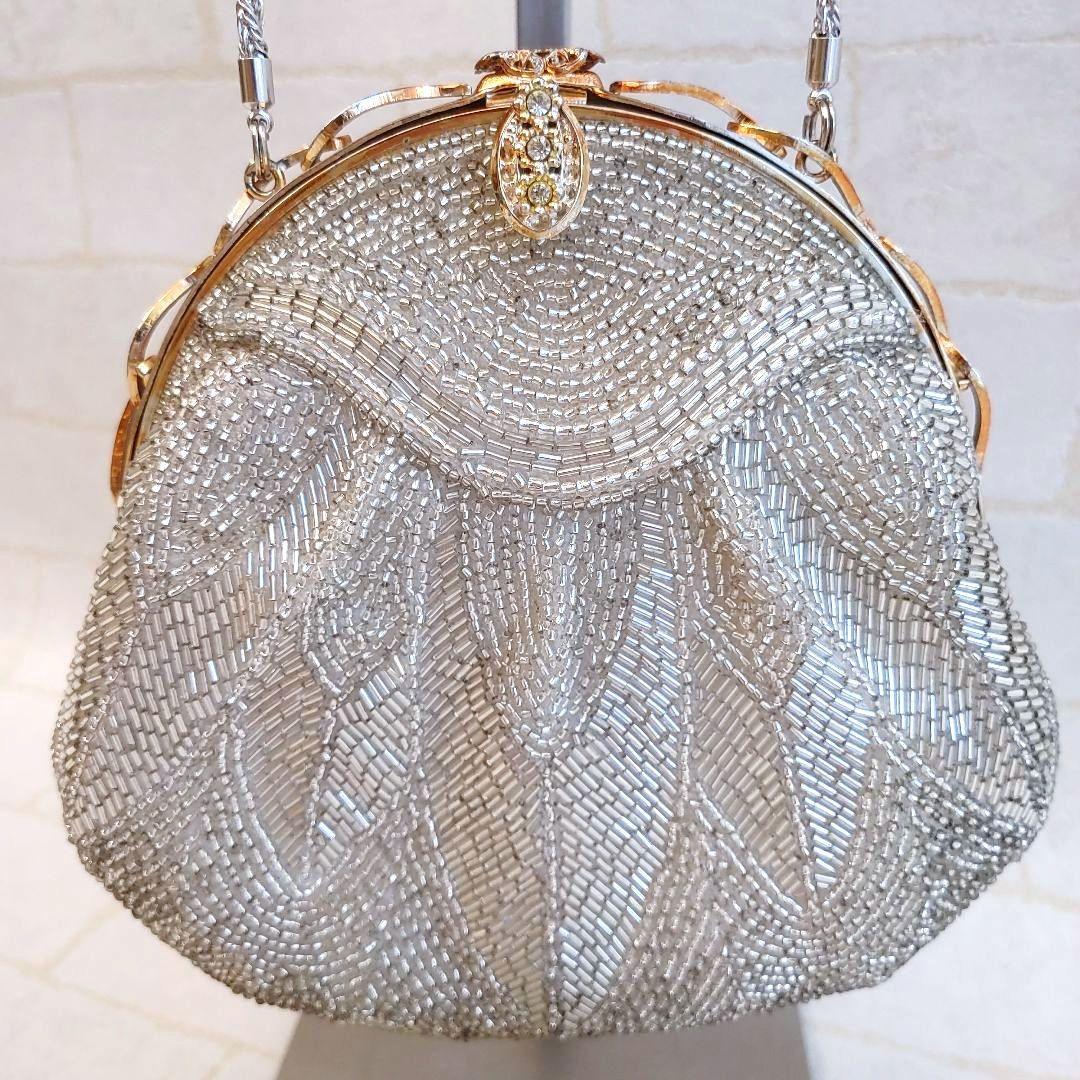 LUMYルミーはしもと ビーズバッグ がま口 栞 鏡付 着物ドレス 希少 美品