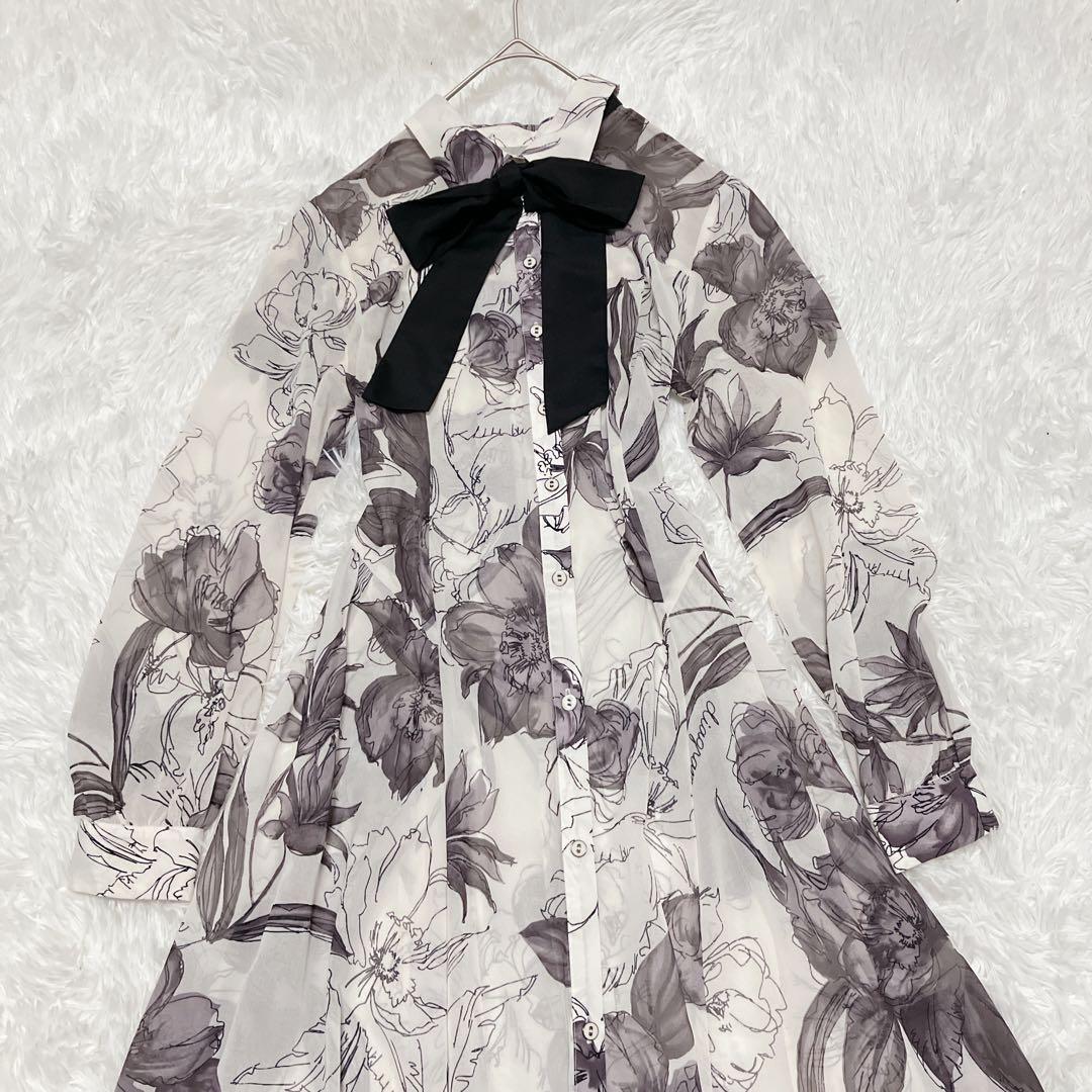 【訳あり美品】グレースコンチネンタル　ボウタイロゴフラワープリントワンピース