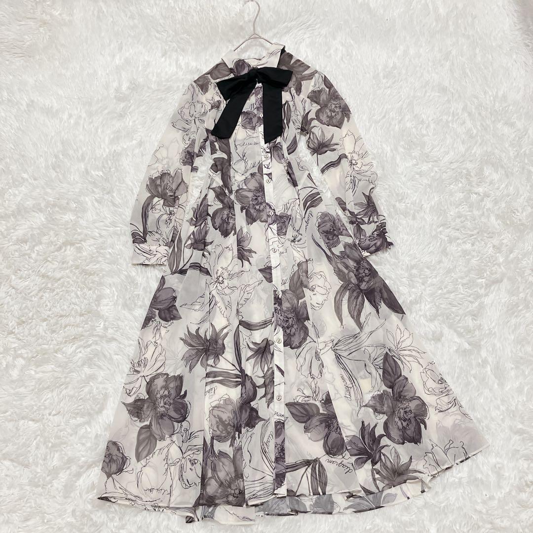 【訳あり美品】グレースコンチネンタル　ボウタイロゴフラワープリントワンピース