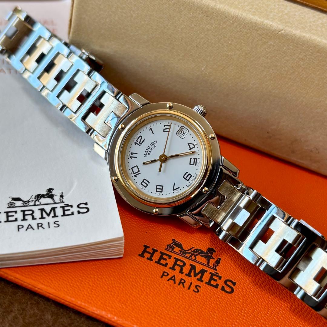 【HERMES】✨極美品✨ クリッパー レディース腕時計 コンビ ホワイト
