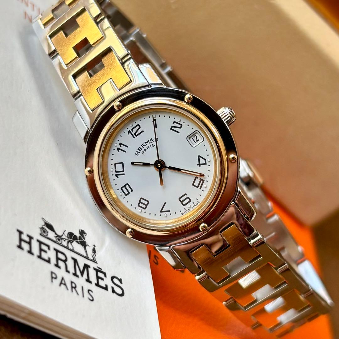 【HERMES】✨極美品✨ クリッパー レディース腕時計 コンビ ホワイト