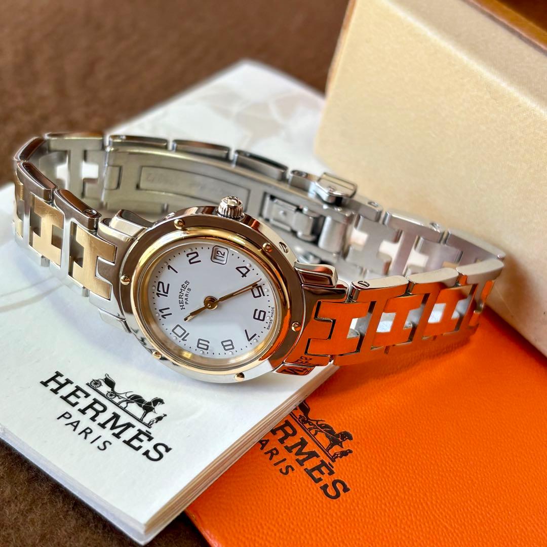 【HERMES】✨極美品✨ クリッパー レディース腕時計 コンビ ホワイト
