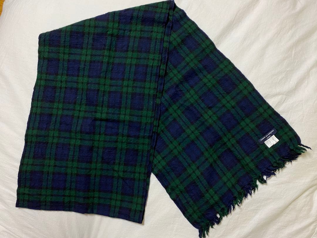 コムデギャルソンオム　マフラー　ストール　縮絨ウール緑　紺色