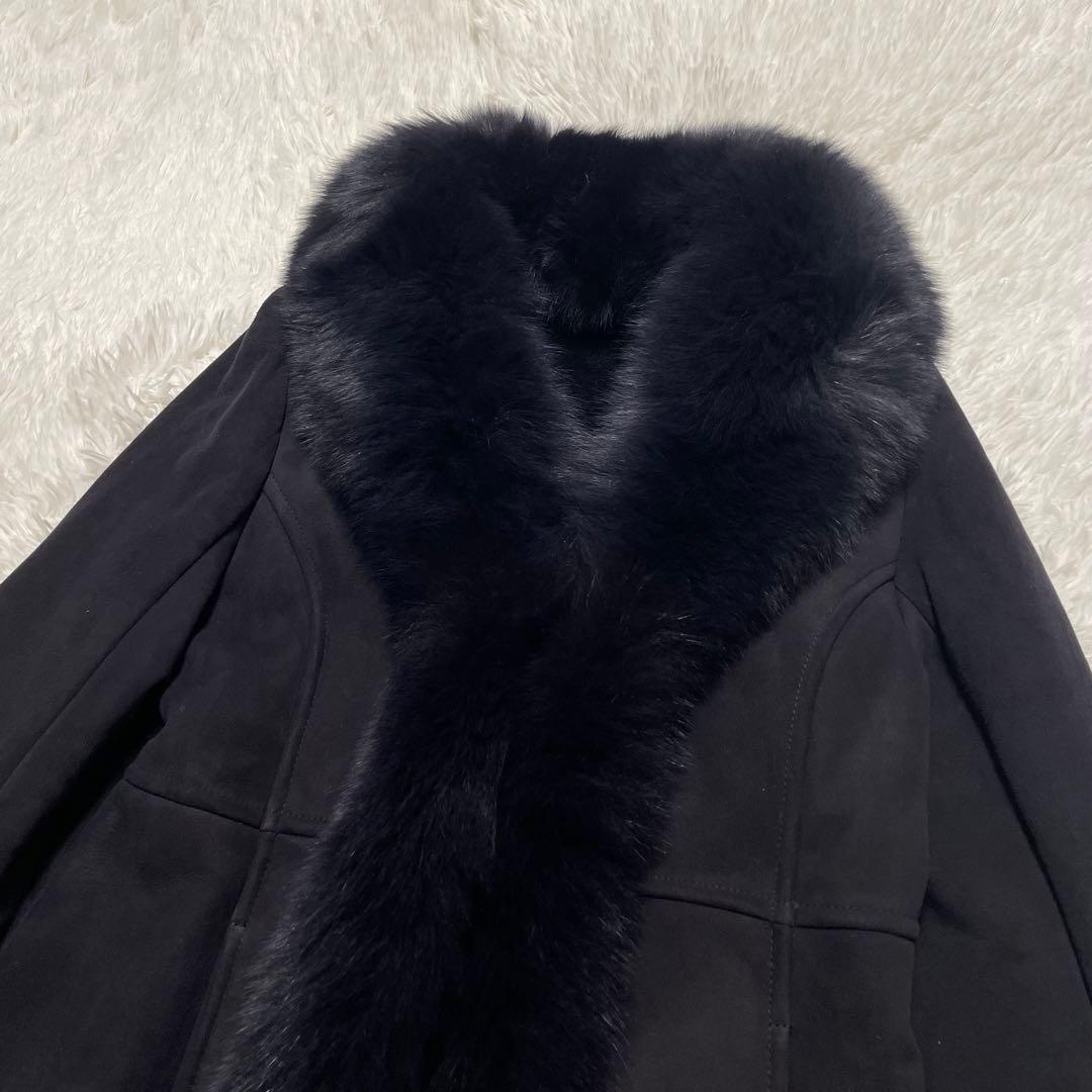 美品　M's Selection ラムレザー　ムートンファーコート　ネイビー