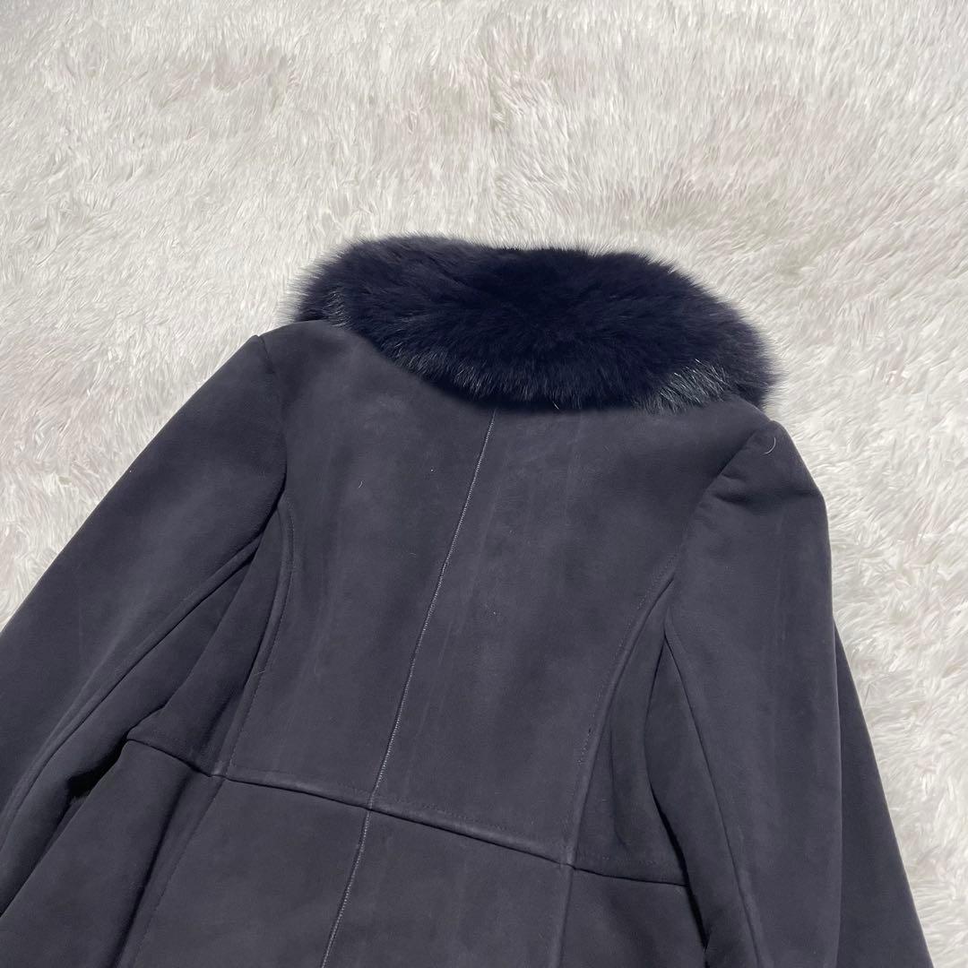 美品　M's Selection ラムレザー　ムートンファーコート　ネイビー